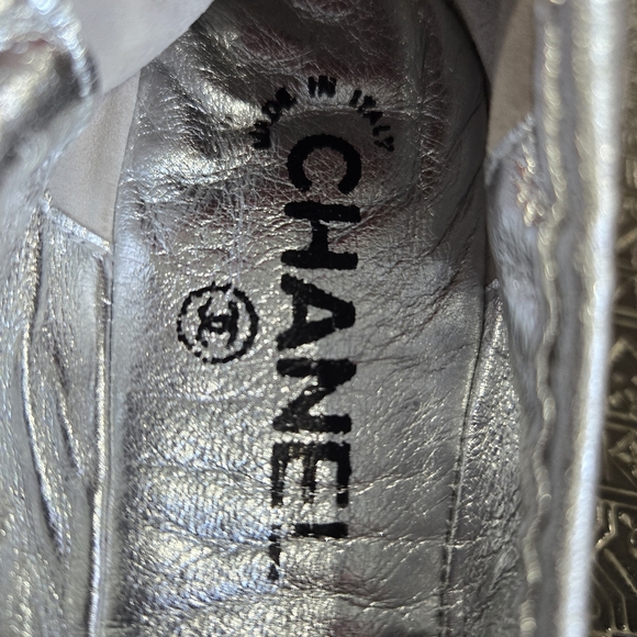 🐢 Chanel Silver Cap toe ballet flats. Size 38 - Picture 8 of 17